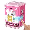 Deejoy Electronic Mini ATM Machine Piggy Bank Toy with Personal Password & Imitative Fingerprint Unlocking-Money Savings Toy, Music Box with Songs for Kids, Boys and Girls Age 3 4 5 6 7 8 Years (Pink)