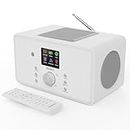 Bluetooth Internet Radio with DAB+ | 100 Watt 2.1 Speakers with In-Built Subwoofer | FM Radio, Spotify Connect, Podcasts | AUX & USB | Dual Alarm, 90+ Presets & Remote Control | MAJORITY Bard (White)