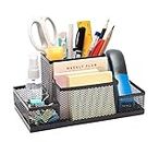 Evercozy Compartment Metal Mesh Desk Organizer Stationary Storage Stand Pen, Pencil Holder For Office, Home, And Study Table (4 Compartment), Black