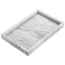 BSTKEY Plateau de rangement rectangulaire décoratif en pierre de marbre naturel de 30 x 20 cm pour cuisine, salle de bain, commode, table basse, gris