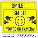 ASSURED SIGNS Smile You're On Camera Sign - 2 Pack - 11.75 X 8 Inch - Ideal Aluminum Video Surveillance Security Signs to Prevent Trespassing on Private Property - Perfect for House, Business, Yard or Private Driveway