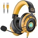 EKSA E900 Pro White Gaming Wired Over Ear Headphones with Virtual 7.1 Surround Sound, Noise Cancelling with Mic & Led, Compatible with PC, PS4, PS5, Xbox One (Yellow)