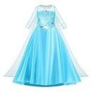AOOWU Elsa Dress Up for Girls, Kids Elsa Princess Costume, Blue Elsa Costume Ball Gown Long Skirt, Kids Fancy Dress for for Party Bridesmaid Cosplay Pageant Christmas Halloween, 120CM