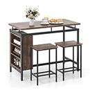 Giantex 3-Piece Dining Table Set, Antique Counter-Height Dining Table & 2 Bar Stools w/ 3-Tier Storage Shelf, Metal Frame, Space-Saving Pub Bistro Table Set for Small Places, Kitchen Dining Room Home
