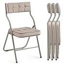 HOMEFUN Padded Folding Chairs 4 Pack - Foldable Dining Chairs with Cushion, Portable and Assembled Folding Extra Chair for Guests Kitchen Office Wedding Party Khaki