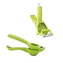 Firmer Plastic Lemon Squeezer With Bottle Opener & Veg Cutter Combo|2 in 1 Vegetable and Fruits Cutter Wth Peeler|Easy To Use Lime Extractor|Green & Green|Pack of 2