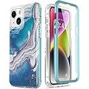 ESDOT iPhone 14 Plus Case with Built-in Screen Protector,Military Grade Rugged Cover with Fashion Designs for Women Girls,Protective Phone Case for Apple iPhone 14 Plus 6.7" Opal Marble Blue