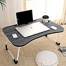 APURK Laptop Table Foldable Portable Adjustable Multifunction Study Lapdesk Table for Breakfast Bed Tray Office Work Gaming Watching Movie on Bed/Couch/Sofa/Floor with Cup Slot (Black) (Black)