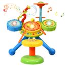 Honeyjoy Kids Electric Jazz Drum Set Musical Instrument w/ Stool Mic & LED Light