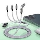 Câble de charge USB 5 en 1 universel 3 A à charge rapide, 1,8 m, USB A/type C vers Lightning + type C + micro USB en nylon tressé pour Android/iPhone/Apple/iOS/Samsung/Huawei/XiaoMi