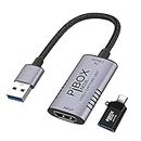 Video Capture Card, PiBOX India Braided Tough, 4K HDMI to USB 3.0 Game Capture Device Aluminium Windows Android Mac,HD 1080P 60fps Audio Video Card Live Streaming Gaming, Teaching Broadcasting Gray