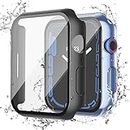 Misxi [2 Pack] Waterproof Case with Button Designed for Apple Watch Series 8 Series 7 41mm, Anti-Fall Protective Hard PC Cover with Tempered Glass Screen Protector for iWatch, 1 Black + 1 Transparent