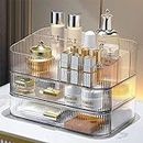Clear Makeup Organizer for Vanity, Large Desk Organizer with Stackable Drawers for Cosmetics, Skincare, Lipsticks, Eyeshadow Palette, Nail Care, Ideal Storage for Dresser and Bathroom Countertop