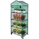 4 Tier Portable Mini Greenhouse on Wheels, Garden Green House with PE Cover for Outdoor / Indoor Germination Seeding (28" x 19" x 65")- Yardlab
