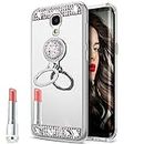 Galaxy S4 Case,Galaxy S4 Mirror Case,ikasus Slim Luxury Hybrid Rhinestone Diamond Glitter Bling Mirror Back Shock-Absorption TPU Bumper Protective Case with Ring Stand Holder for Galaxy S4,Silver
