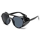 ShFhhwrl Klassisch Sonnenbrille Sonnenbrille Männer Frauen Leder Mit Seitenschutz Stil Runde Sonnenbrille Damen Coole Brille Uv40