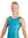 GK Flower Power Gymnastics Leotard (Blue Sparkle Sequins) | Ballet Dance Athletic One-Piece for Women & Girls (Adult Large)