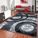 PHP Large Rugs for Living Room - Super Soft Fluffy Shaggy Area Rug with Beautiful Circle Design Non Slip Bedroom Carpet Mat -Grey, 160 x 230 cm