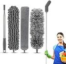 New Upgrade Feather Duster 100inch Bold Extension Telescopic Pole, Bendable & Washable Microfiber Dusters,with 3 Brush for Cleaning Ceiling Fan, Cobweb,Gap, High Ceiling, Blinds, Furniture, Cars