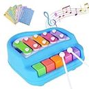 TRU TOYS 2 in 1 Baby Piano Xylophone Toy, Child Safe Music Toy with 5 Color Key Scale, Xylophone with Piano Toy Set for Kids, Early Learning Musical Instrument, Gift for Kids 1-3 Year Old (Small)