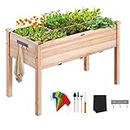 VEVOR Raised Garden Bed, Wooden Planter Box, Outdoor Planting Boxes with Legs, for Growing Flowers/Vegetables/Herbs in Backyard/Garden/Patio/Balcony, Burlywood (48x24x30in Elevated Planter with Legs)
