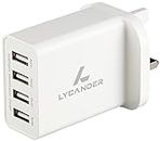 LYCANDER USB Wall Charger Plug UK Spec with 4 Ports 5A/25W adaptive charging technology (UK Plug)
