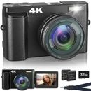 Compact 4K Digital Camera Video Camcorder 48MP Auto Focus 16X Zoom for Beginners