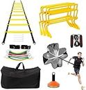 Speed Agility Training Equipment Set, Includes 4 Adjustable Hurdles, Agility Ladder, Leg Resistance Bands, Resistance Parachute, Jumping Rope & Carry Bag, 20 Disc Cones.