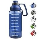 Half Gallon Water Bottle With Straw, 2l Water Bottle Motivational Water Bottle 64 Oz Water Bottle With Time Marker, Wide Mouth Water Jug for Sports Water Bottle BPA Free Leakproof, Blue Water Bottles