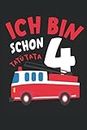 4. Geburtstag Feuerwehr Notizbuch (liniert) Kindergeburtstag Feuerwehrauto