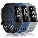 Vancle Bands Compatible with Fitbit Charge 4 Bands and Fitbit Charge 3 Bands, Soft Silicone Breathable Sport Band Replacement Wristbands with Air Holes for Charge 4 Charge 3 Charge 3 SE Fitness Tracker Women Men Small Large (001, 3PC(Black+Navy+Grey), Large)
