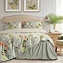 mixinni Duvet Cover Queen Size Set Floral Leaves Pattern Cotton Bird Printed Bedding Duvet Covet Set with Zipper Ties, Perfect for Him and Her, Easy Care, Soft and Breathable-(3pcs, Queen Size)