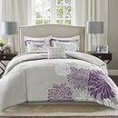 Comfort Spaces - CS10-0024 Enya 5 Piece Comforter Set Ultra Soft Hypoallergenic Microfiber Floral Print Bedding, King, Purple/Grey