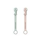 Matchstick Monkey Antimicrobial Silicone Dummy Soother/Teether Clips, BPA Free, 3 Months Old+, 19 cm, Pack of 2, Mint Green and Dusty Pink (Teether not included)