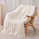 Decorative Extra Soft Faux Fur Blanket Twin Size 70" x 78",Solid Reversible Fuzzy Lightweight Long Hair Shaggy Blanket,Fluffy Cozy Plush Fleece Comfy Microfiber Blanket for Couch Sofa Bed,Cream White