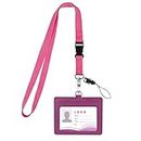Vicloon Card Holder with Lanyard, 2-Sided PU Leather ID Badge Holder with ID Window and Card Slot Neck Lanyard Strap Office Lanyard Detachable Lanyard ID Badge Holder for Keys(Rose Red)
