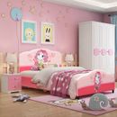Kids Children Upholstered Platform Toddler Bed Bedroom Furniture Girl Pattern