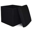 SKYFUN (LABEL) Cube Shape Foldable Storage Chair Foot Rest Ottoman Bench Solution Stool for Home Storage Organization with Cushion Seat Lid (1 Pack, Black)