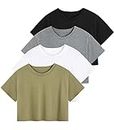 Cosy Pyro Cotton Crop T-Shirts Short Sleeve for Women Solid Cropped Athletic Top Black/White/Gray/Army Green Medium