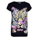 a2z4kids Girls Top Tiger Face Print Stylish Fahsion Trendy T Shirt Top New Age 7 8 9 10 11 12 13 Years Black