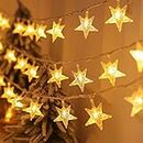 Star String Lights, 20Ft 40 LED Star Fairy Lights Battery Operated, Christmas Twinkle Lights Indoor Outdoor for Bedroom Canopy Patio Wedding Party Ramadan Home Decorations (Warm White)
