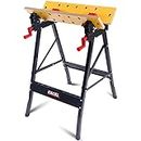 New Foldable Workbench Tool Stand Portable Work Clamping Folding Table Stand - Ideal for Any Project, Heavy Duty Steel Frame, Bamboo Worktop, Wood Working Desk, Portable Workbench
