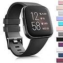AK Sports Bands Compatible for Fitbit Versa, Soft Elastomer Multi-colors Replacement Wristbands for Fitbit Versa Lite Watch (Black, Large)