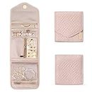 BAGSMART Travel Jewelry Organizer Case Foldable Jewelry Roll for Journey-Rings, Necklaces, Earrings, Bracelets, Mini, Soft Pink