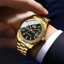Reloj de cuarzo chapado en oro de 18k para hombre cronógrafo de marca superior con fecha correa de