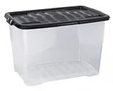 Strata 5 x 65L Curve Plastic Storage Box with Black Lid - Stackable, Clear, and Durable Container for Home and Office Organization (41cm H x 39cm W x 60cm D)