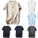 Men Casual Loose Short Sleeve Henley Shirts Summer T-Shirts Blouse Top Plus Size