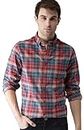 IndoPrimo Men's Cotton Casual Regular Fit Small Checks Shirt with Pocket for Men Long Sleeves - BMW (Large, Red)