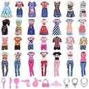 BARWA 18 Pack Doll Clothes and Accessories Including 4 Fashion Dresses 4 Sets Casual Outfits Tops and Trousers, Shorts 10 Bag Crown Necklace for 11.5 inch Girl Dolls