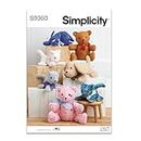Simplicity SS9360OS UNDEFINED Stuffed Craft Adorable Plush 18" Bear, 12" Long Puppy and 10" Long Kitty are Super Easy to sew , White